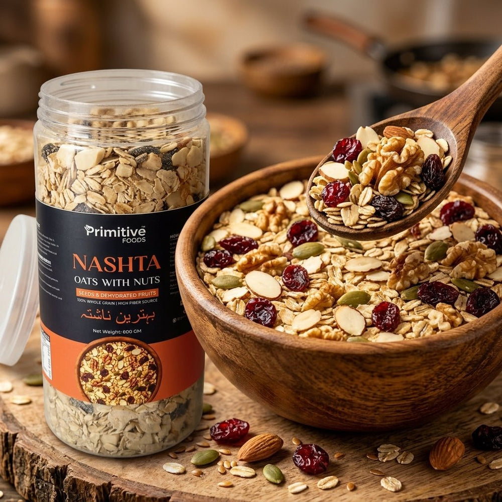 Bowl of nashta oats mixed with nuts