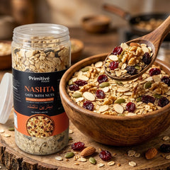Bowl of nashta oats mixed with nuts