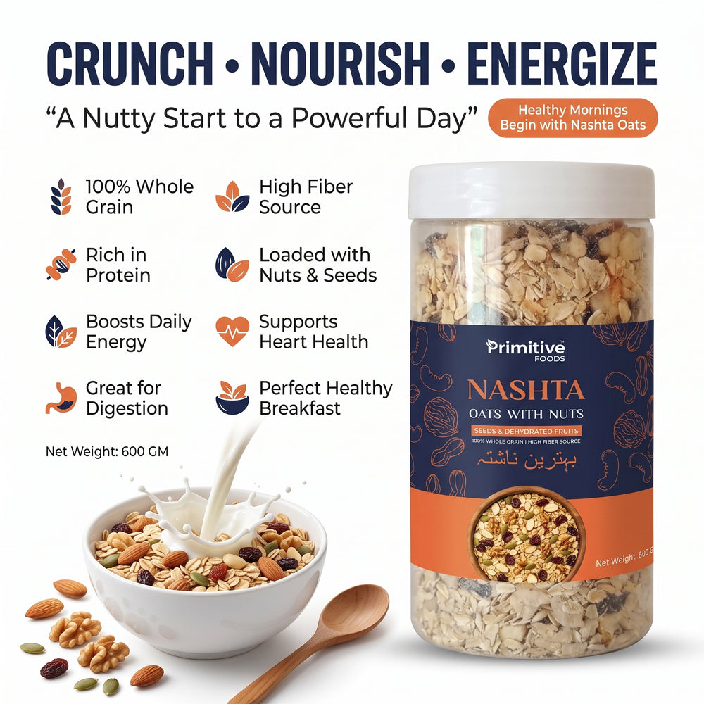 PrimitiveFoods Nashta Oats with Nuts 600gm jar